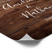 Rustikales Holz Burgund Blumenleuchten Hochzeit Poster (Ecke)