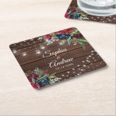 Rustikales Holz Burgund Blumenleuchten Hochzeit Rechteckiger Pappuntersetzer (angewinkelt)