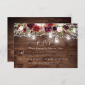 Rustikales Holz Burgund Blumenleuchten Hochzeit RSVP Karte (Vorne/Hinten)