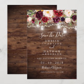 Rustikales Holz Burgund Blumenleuchten Save the Da Date (Vorne/Hinten)