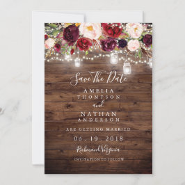 Rustikales Holz Burgund Blumenleuchten Save the Da Save The Date