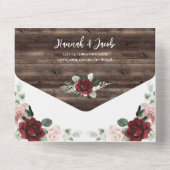 Rustikales Holz Burgund Blumenzwiebeln Hochzeit All In One Einladung (Rückseite)