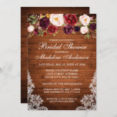 Rustikales Holz Burgund Brautparty Einladung (Vorne/Hinten)