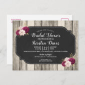 Rustikales Holz Burgund Brautparty Postkarte (Vorne/Hinten)