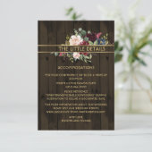 Rustikales Holz Burgund Marine Gold Bouquet Detail Begleitkarte (Stehend Vorderseite)