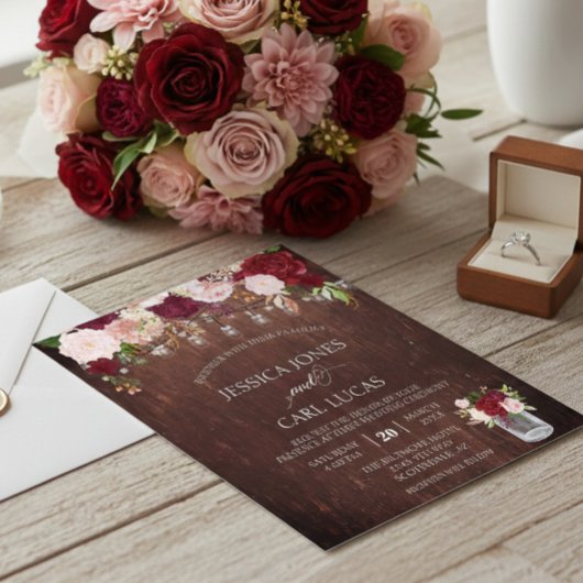 Rustikales Holz Burgund Rosa Rose Budget Jar Flyer