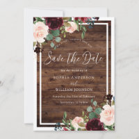 Rustikales Holz Burgund Roter Wein Blume Hochzeit