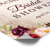 Rustikales Holz Burgund Rotes Brautparty Zeichen Poster (Ecke)