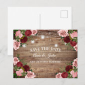 Rustikales Holz Burgundy Blush Pink Floral Rett Da Postkarte (Vorne/Hinten)