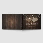 Rustikales Holz-Burlap Hearts String Lights Hochze Gästebuch (Voll)