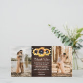 Rustikales Holz Burlap Herz Sonnenblumen Foto Dankeskarte (Stehend Vorderseite)