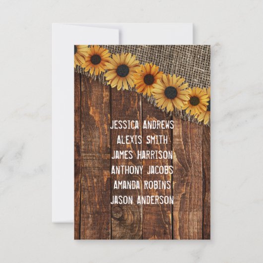 Rustikales Holz Burlap Sonnenblume Tischnummer Sit (Rückseite)