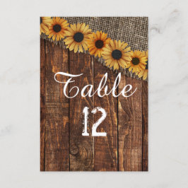 Rustikales Holz Burlap Sonnenblume Tischnummer Sit