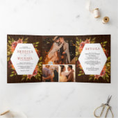 Rustikales Holz Burnt Orange Foto Hochzeit Dreifach Gefaltete Einladung (Innenseite)