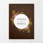 Rustikales Holz Burnt Orange Foto Hochzeit Dreifach Gefaltete Einladung (Cover)