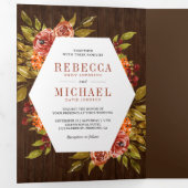 Rustikales Holz Burnt Orange Foto Hochzeit Dreifach Gefaltete Einladung (Innen Erste Seite)