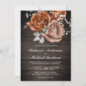 Rustikales Holz Burnt Orange Rose Terracotta Weddi Einladung (Vorderseite)