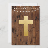 Rustikales Holz Christening oder Taufe Gold Cross Einladung (Rückseite)