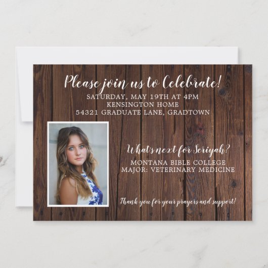 Rustikales Holz Christliche Abschluss Bibel Verse Einladung (Rückseite)