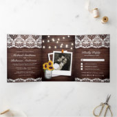 Rustikales Holz-Country-Spitzenlicht Hochzeit Dreifach Gefaltete Einladung (Innenseite)