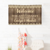 Rustikales Holz & Cream Lace Jubiläum Banner (Insitu)