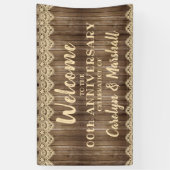 Rustikales Holz & Cream Lace Jubiläum Banner (Vertikal)