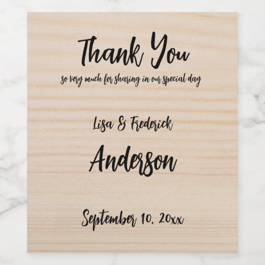 Rustikales Holz - Danke von Couple Weinetikett (Einzelnes Label)