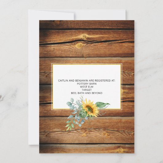 Rustikales Holz, das ich mache GRILLEN Sonnenblume Einladung (Rückseite)