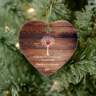 Rustikales Holz des ersten Weihnachtszusammen Keramik Ornament