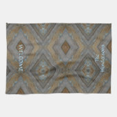 Rustikales Holz Diamond Muster Braun blaue Kabine Geschirrtuch (Horizontal)