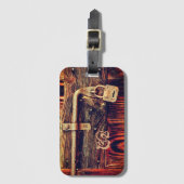 Rustikales Holz dunkelbraun antikes Messingschloss Gepäckanhänger (Vorderseite Vertikal)