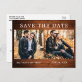 Rustikales Holz Einfach 2 Foto Save the Date Postkarte (Vorne/Hinten)