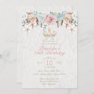 Rustikales Holz Einhorn Rosa Rose Rose Einladung