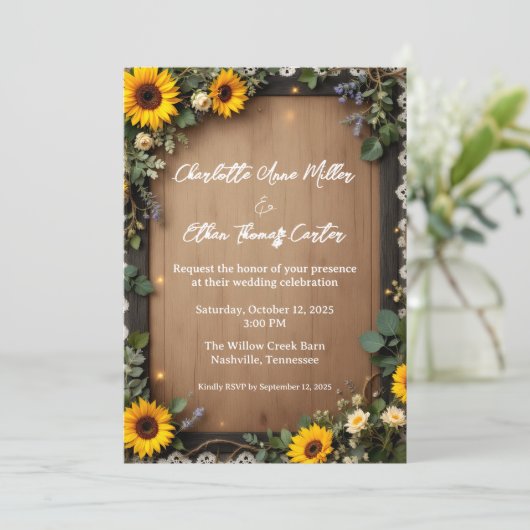 Rustikales Holz Einladung (Stehend Vorderseite)