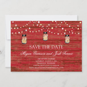 Rustikales Holz-Einmachglas und Lichter zur Vorank Save The Date