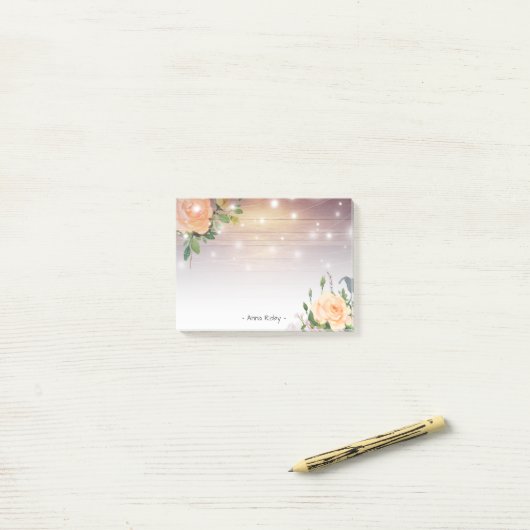 Rustikales Holz Elegantes Weißes Rosenblumen Post-it Klebezettel (Auf Schreibtisch)