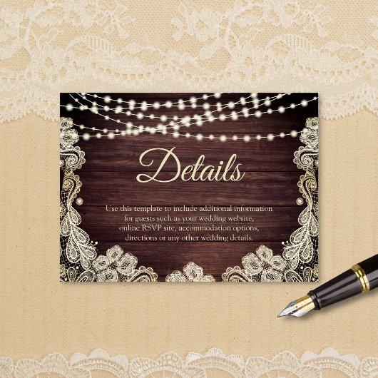 Rustikales Holz Elfenbein Schnürsenkel Lichter Det Begleitkarte