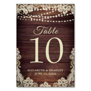 Rustikales Holz Elfenbein Schnürsenkellicht Hochze Tischnummer