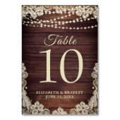 Rustikales Holz Elfenbein Schnürsenkellicht Hochze Tischnummer (Rückseite)