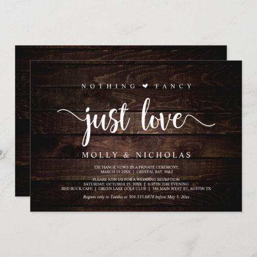 Rustikales Holz, Elopement, nichts Extravagant nur Einladung (Vorne/Hinten)