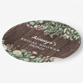 Rustikales Holz errötet BlumenBrautparty-Dekor Pappteller (Schrägansicht)