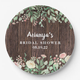 Rustikales Holz errötet BlumenBrautparty-Dekor Pappteller