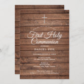 Rustikales Holz Erster Kommunion Einladung (Vorne/Hinten)