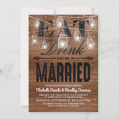 Rustikales Holz essen Drink und Verheiratet Hochze Einladung (Vorderseite)