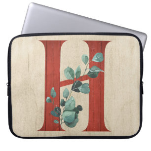 Rustikales Holz & Eukalyptus Buchstabe H Laptopschutzhülle