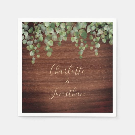 Rustikales Holz Eukalyptus Greenery Wedding Napkin Serviette (Vorderseite)