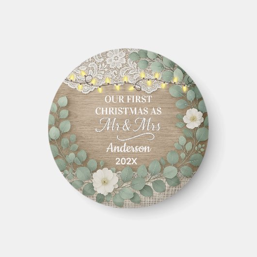 Rustikales Holz & Eukalyptus Herr & Frau Weihnacht Magnet (Vorne)