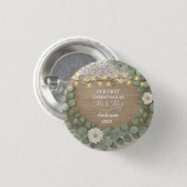 Rustikales Holz & Eukalyptus Mr & Mrs Weihnachten Button (Vorne & Hinten)