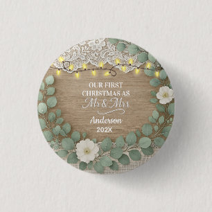 Rustikales Holz & Eukalyptus Mr & Mrs Weihnachten Button