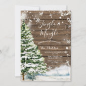 Rustikales Holz Evergreen Jingle & Mingle Winter P Einladung (Vorderseite)